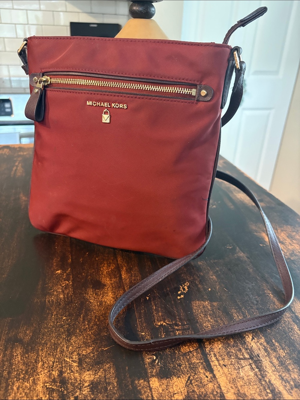 Michael Kors Burgundy Nylon Crossbody with Gold Hardware